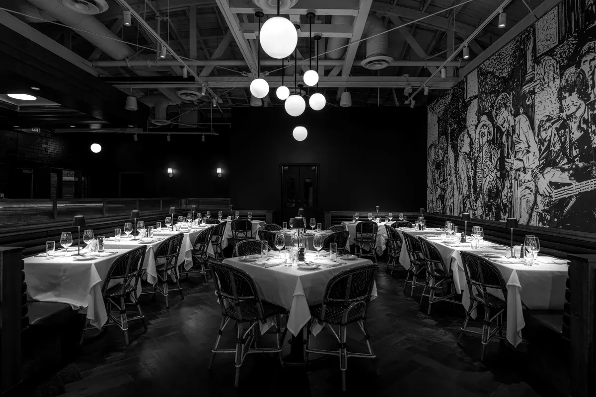 Lucky's Steakhouse Arts District industrial-chic interior dining room and event space