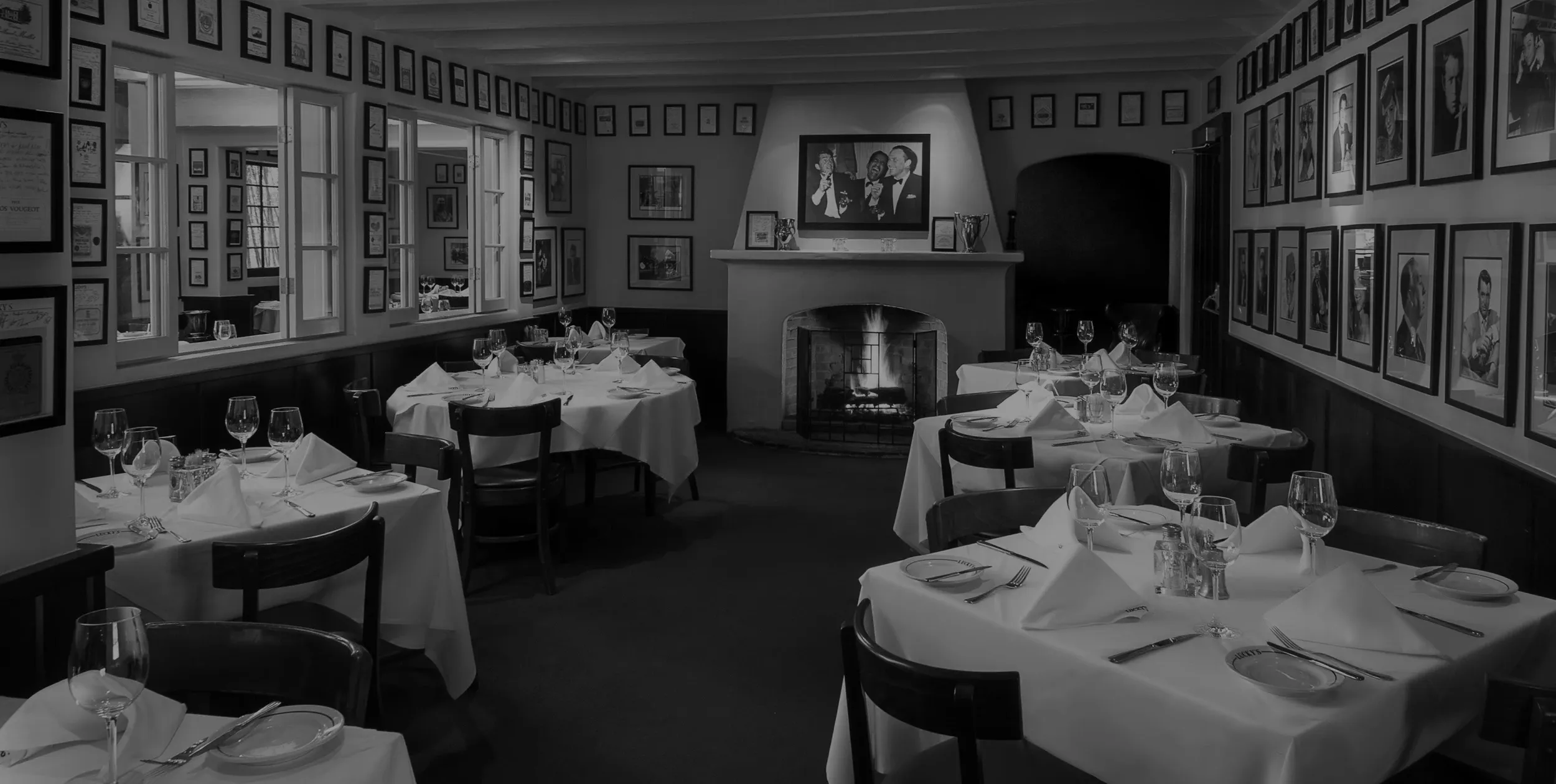 Lucky's Steakhouse elegant dining room tables set for reservations