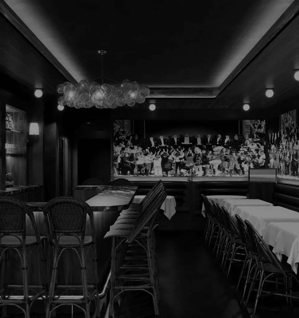 Lucky's Steakhouse Soho Manhattan dining room interior with warm leather booths